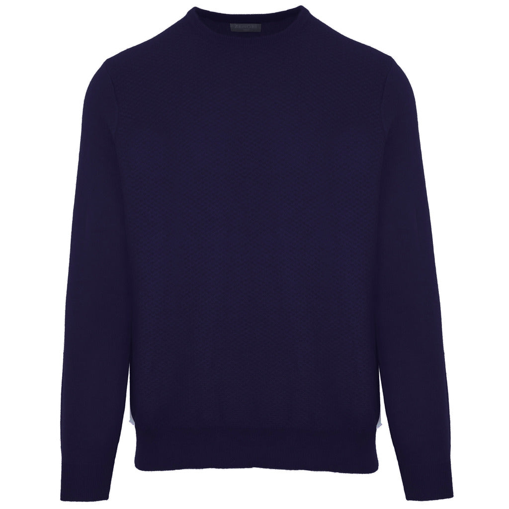 Malo – Paricollo Crewneck Sweater – front view in dark blue with textured knit