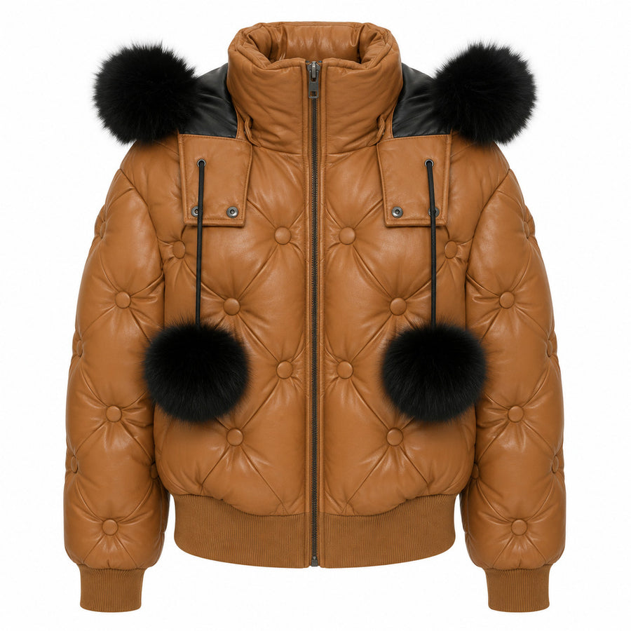 Moose Knuckles Brown Padded Jacket with Pom-Poms