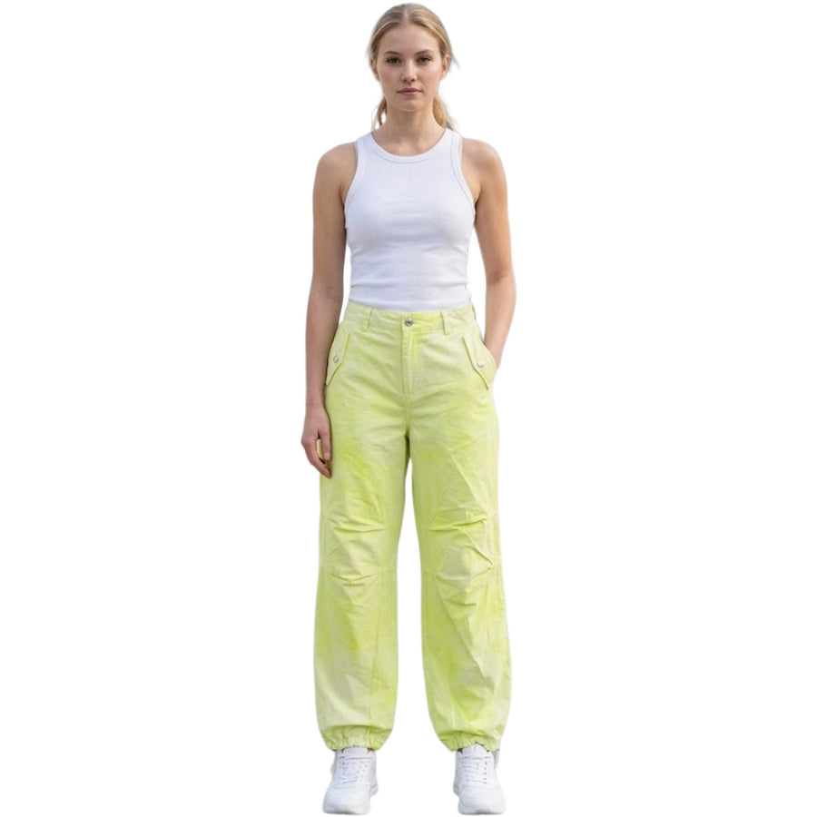 Pinko – yellow cotton trousers with a relaxed fit – full-length front view on model