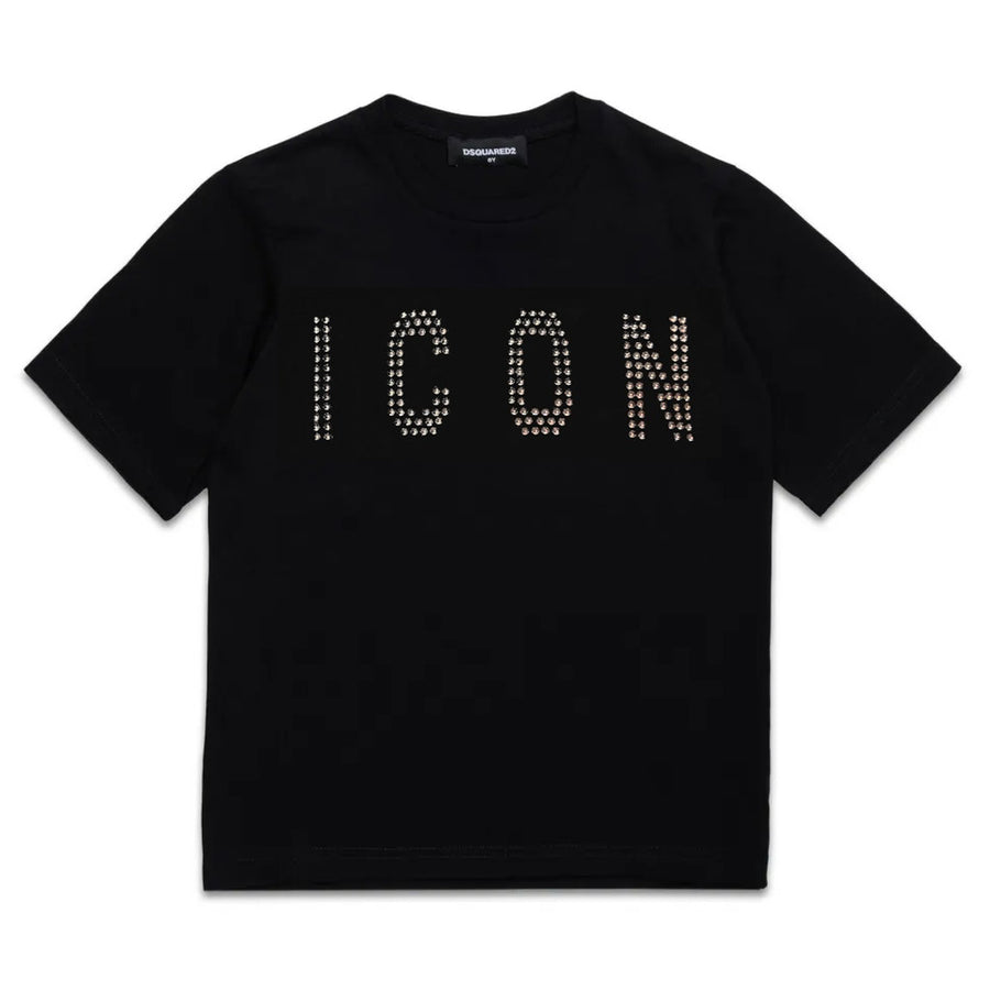 Dsquared2 – black cotton Relax Icon T-shirt – front view with studded Icon lettering