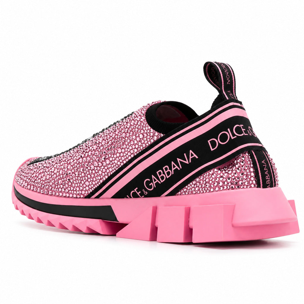 Dolce & Gabbana – Sorrento pink glitter sneakers – rear-side view with branded strap