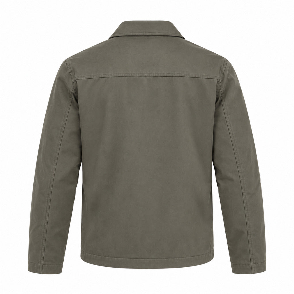 Moorer – Mitia Jacket – Back view of military green jacket on white background