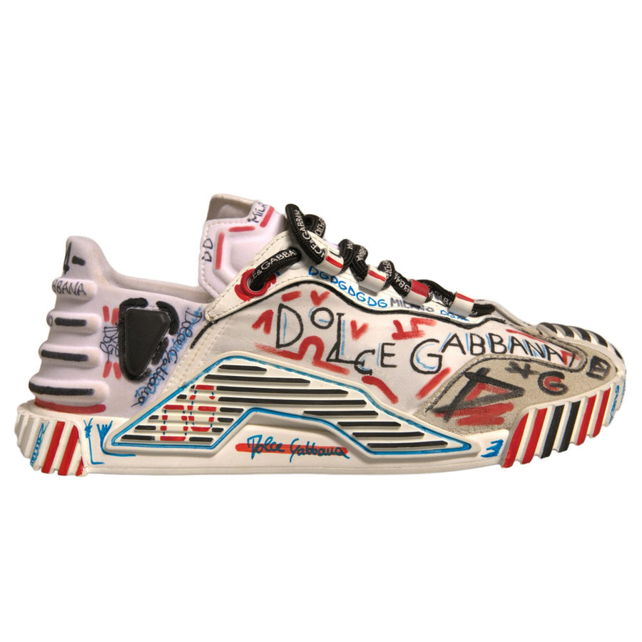 Dolce & Gabbana – Graffiti Milano white sneakers – side profile with colourful lettering