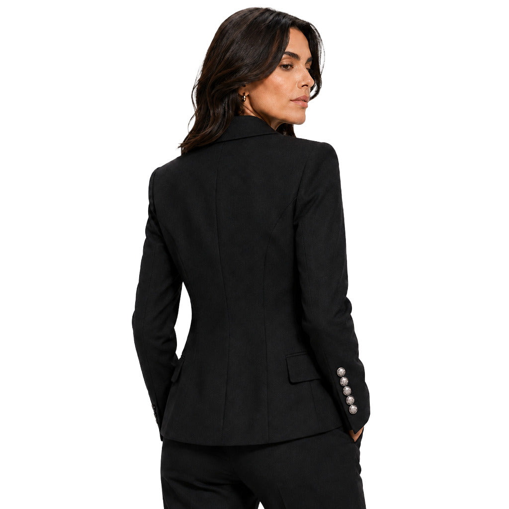 Balmain – black embellished double-breasted jacket – back view with fitted seams and cuff buttons