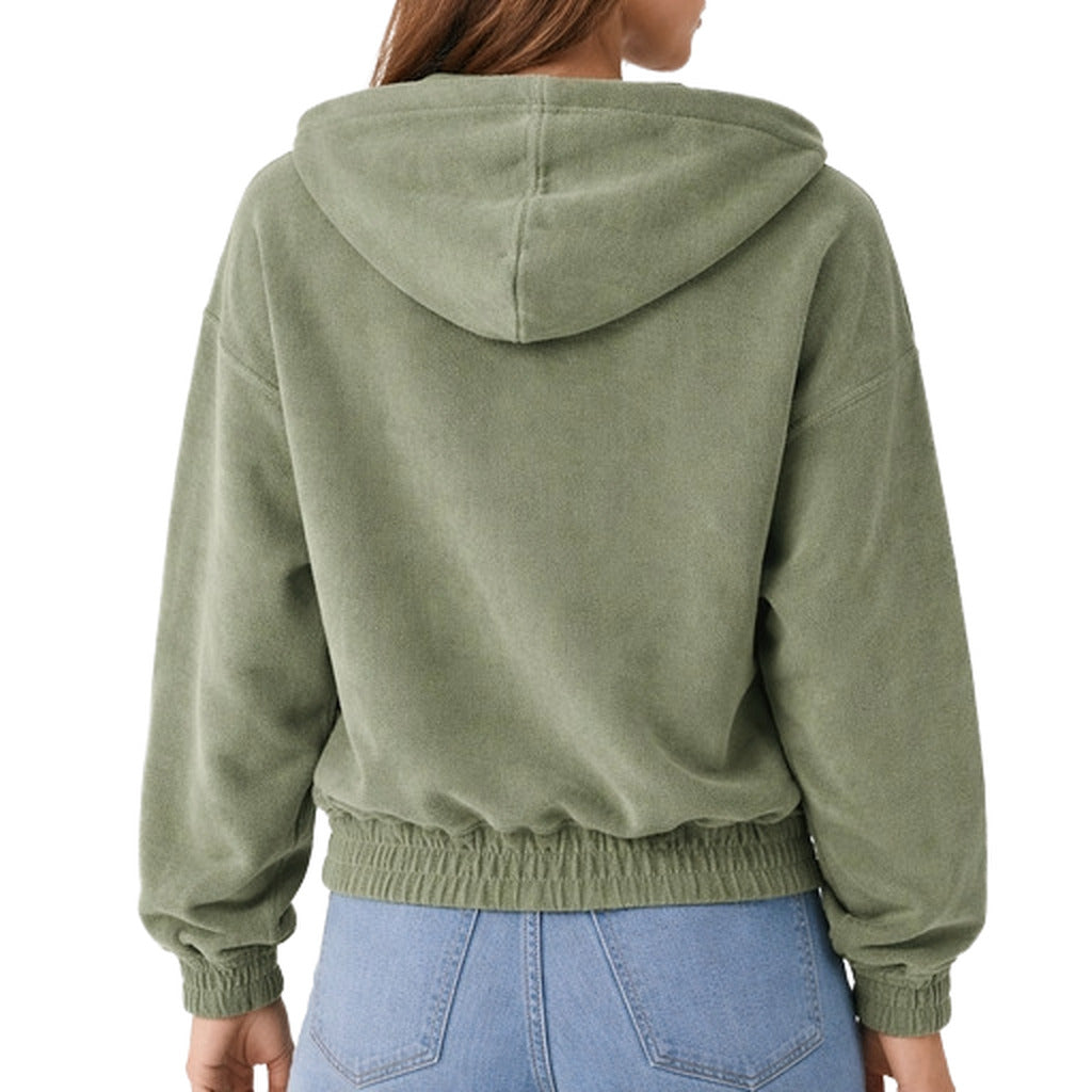 Hinnominate – green cotton-blend zip hoodie – back view showing hood and elastic hem