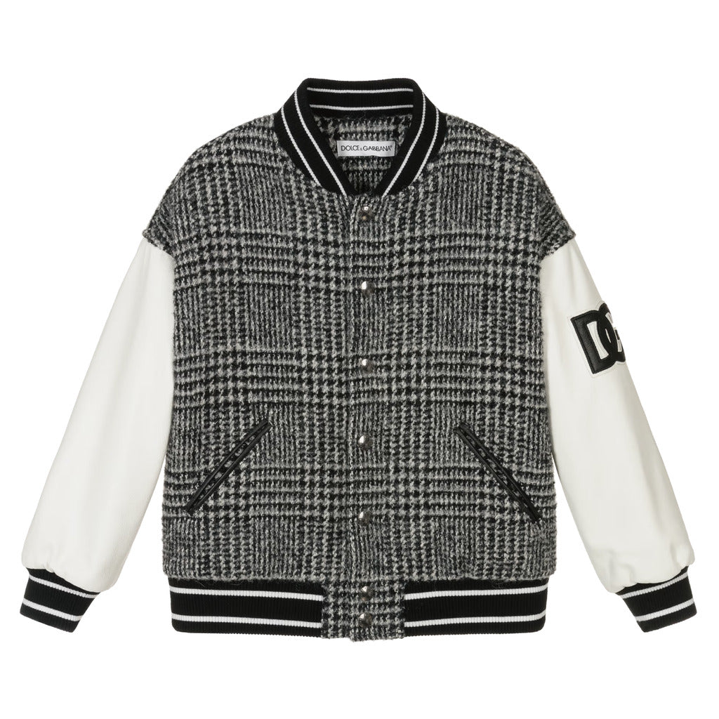 dolce & gabbana - grey wool check varsity jacket