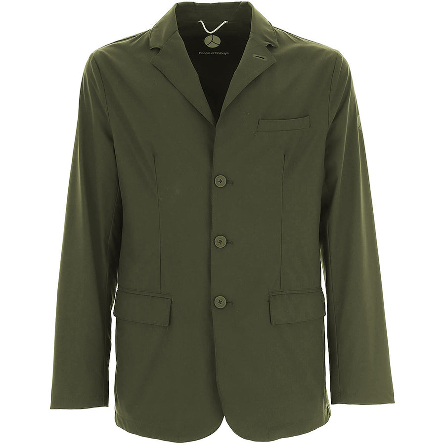 People Of Shibuya – Tokuma Formal Jacket in Green – front packshot with three buttons and flap pockets