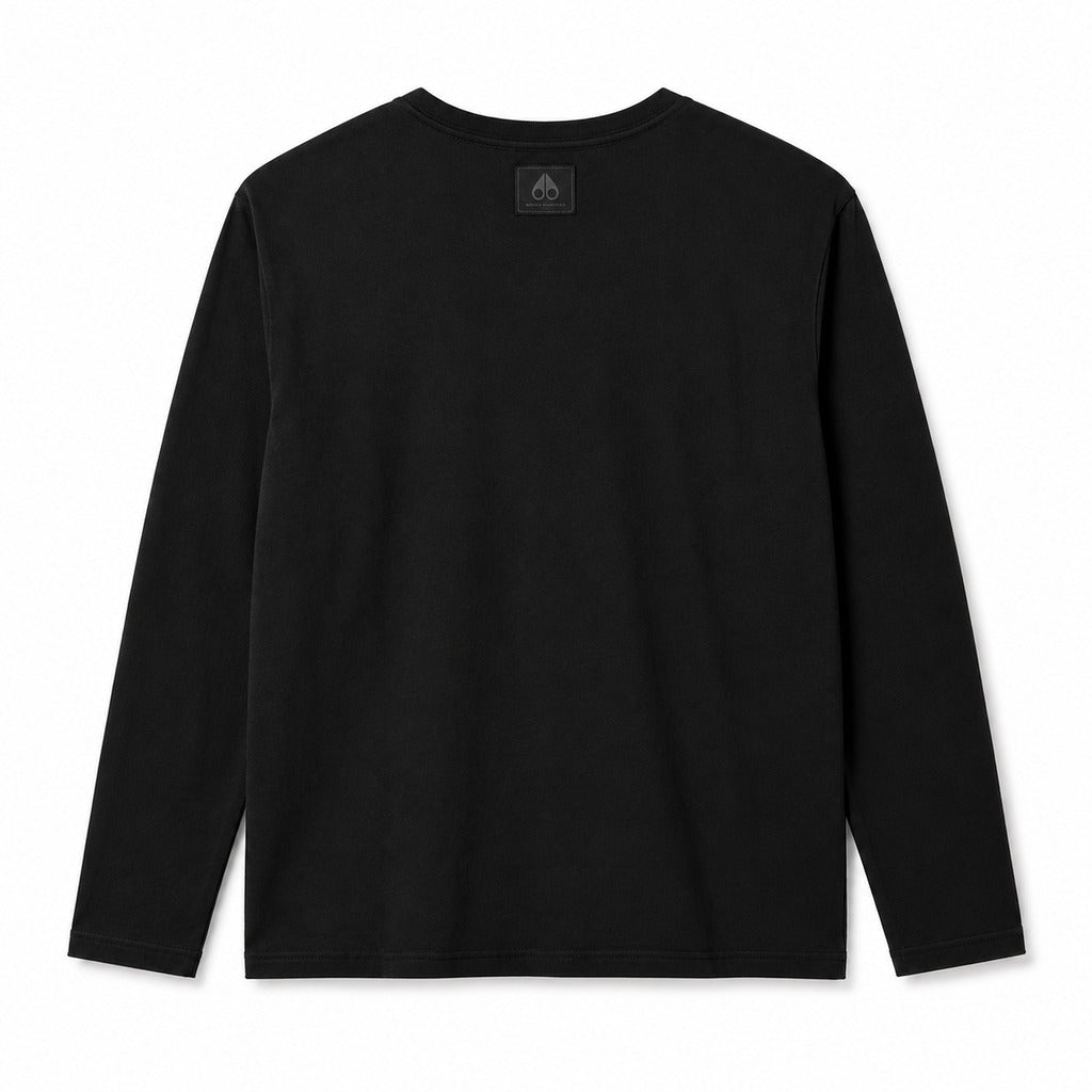 Moose Knuckles – Dalton long-sleeve T-shirt in black – plain back flat lay with neck label