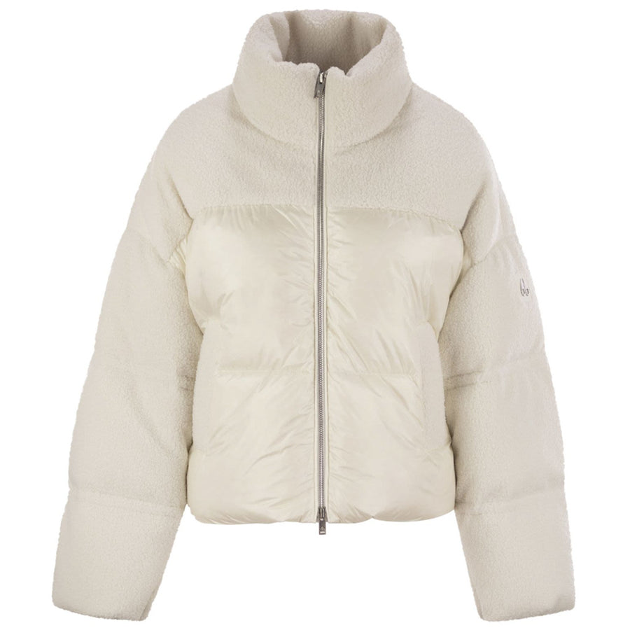 Moose Knuckles – Agate SH Puffer Jacket in White – front view, standing collar and zip