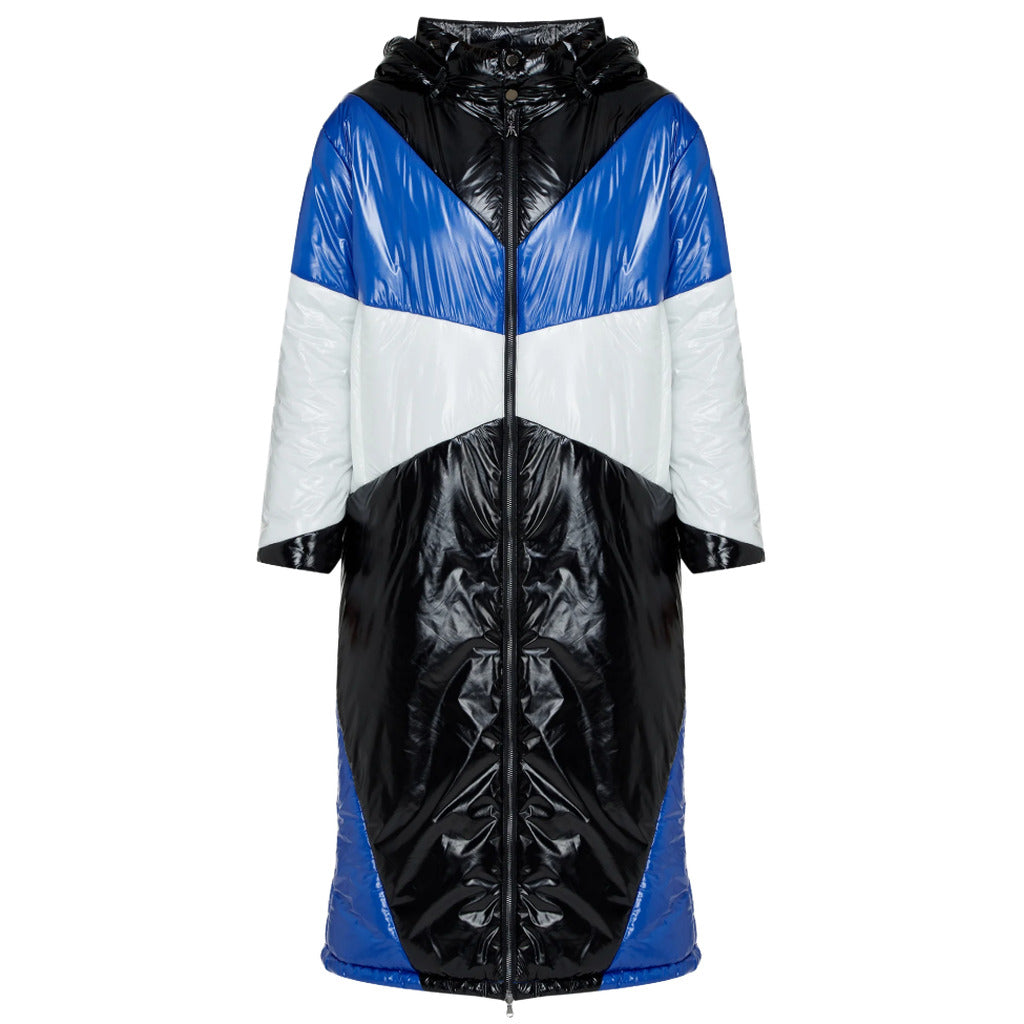 Patrizia Pepe – multicolor quilted down jacket – front view with hood and zip