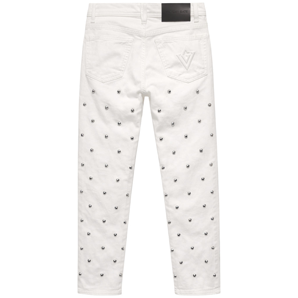 Victory Gate White Studded Jeans