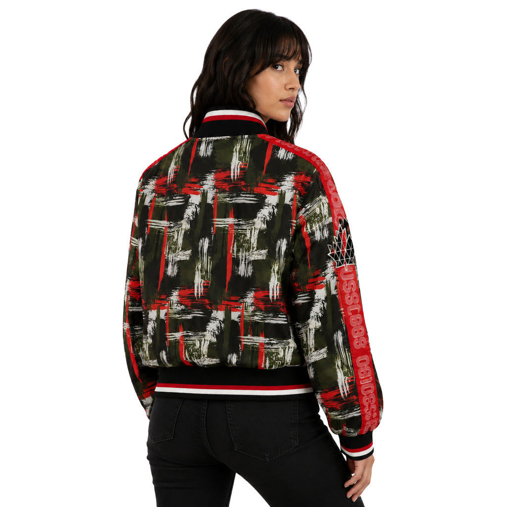 Moose Knuckles – LSDS cropped down jacket – model showing back view and sleeve detailing