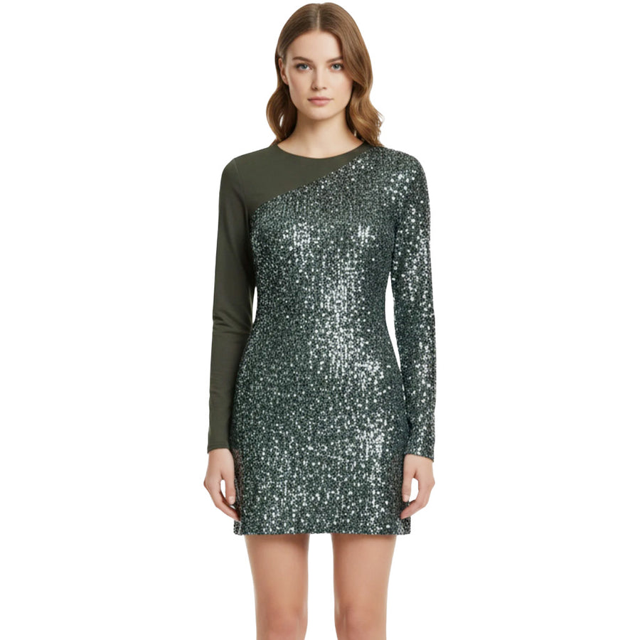 Pinko – Alison green sequin dress – front view on a model