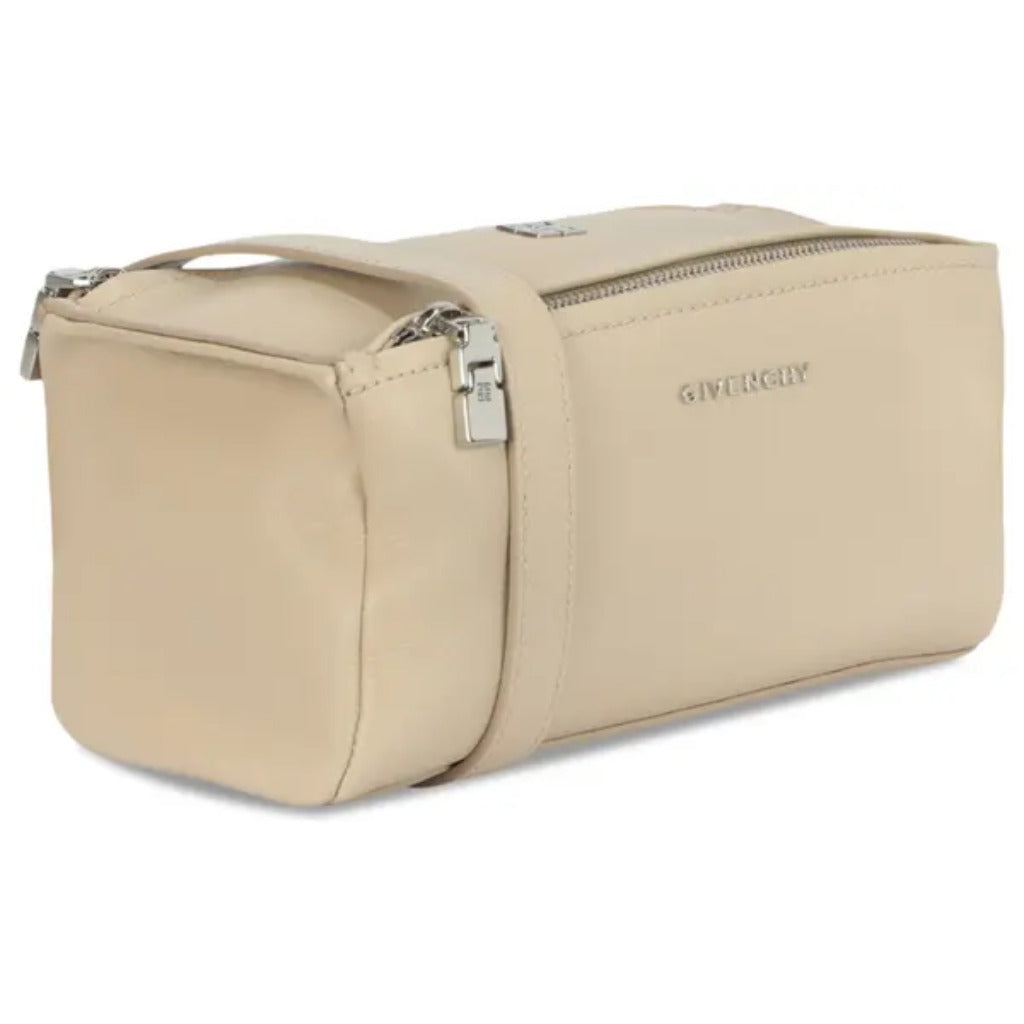 Givenchy – beige calfskin Pandora Mini crossbody bag – angled view showing side and zip