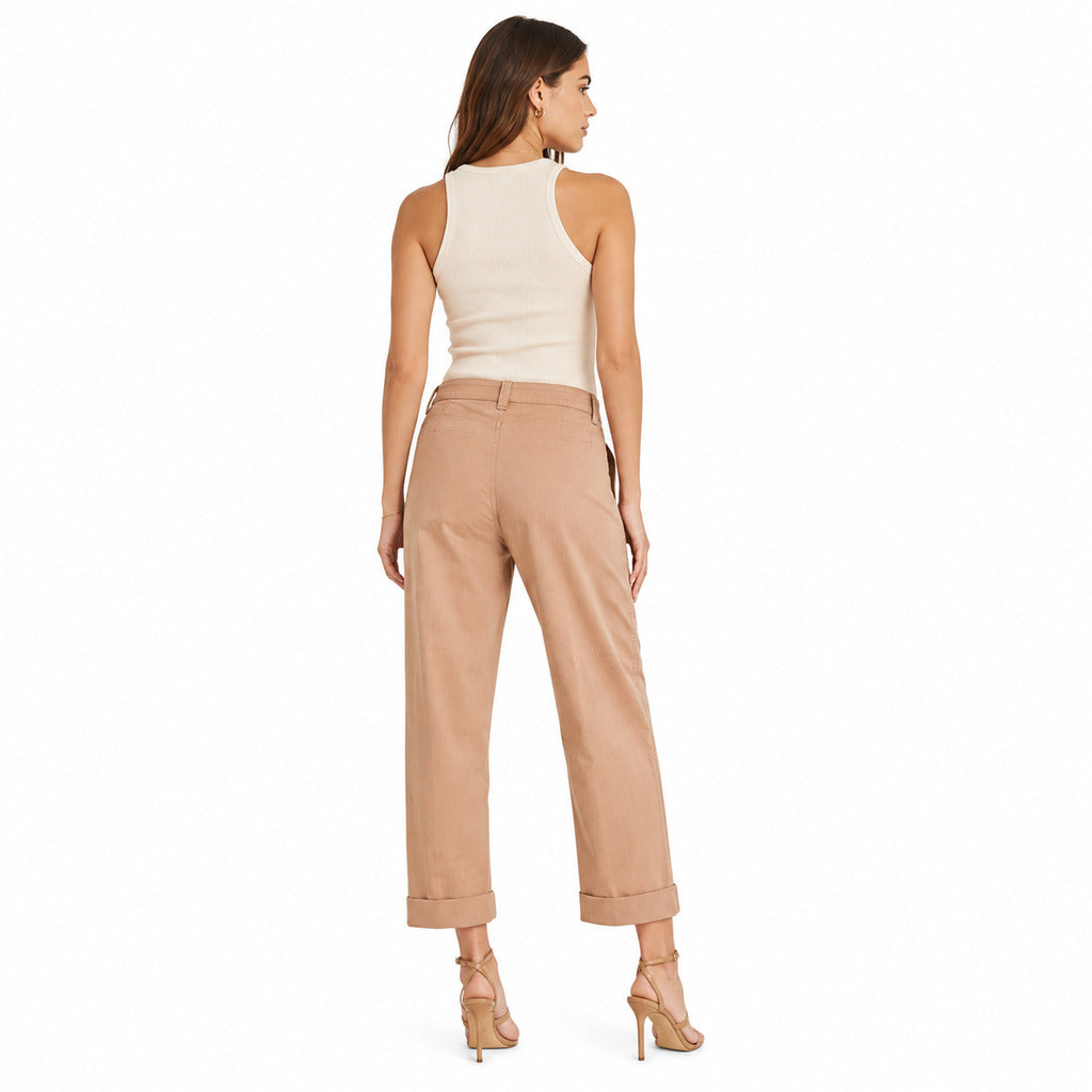 Pinko – Brown straight-leg trousers – Back view worn with rolled cuffs