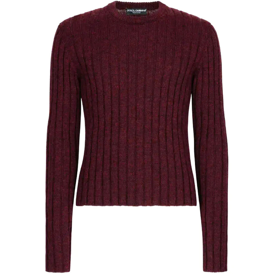 Dolce & Gabbana – red ribbed wool sweater – front flat-lay with crew neck and long sleeves