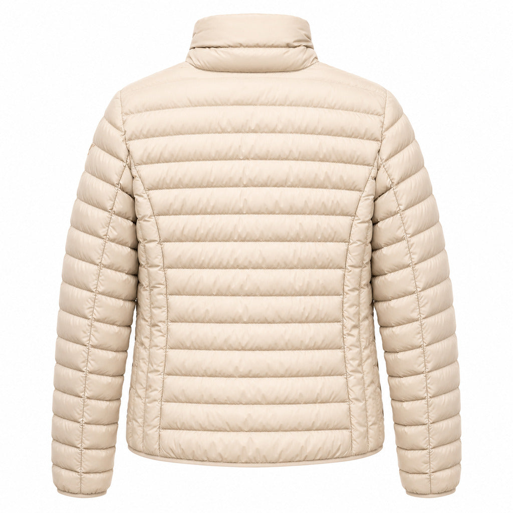 Parajumpers – Geena beige down jacket – back packshot with horizontal quilting and raised collar