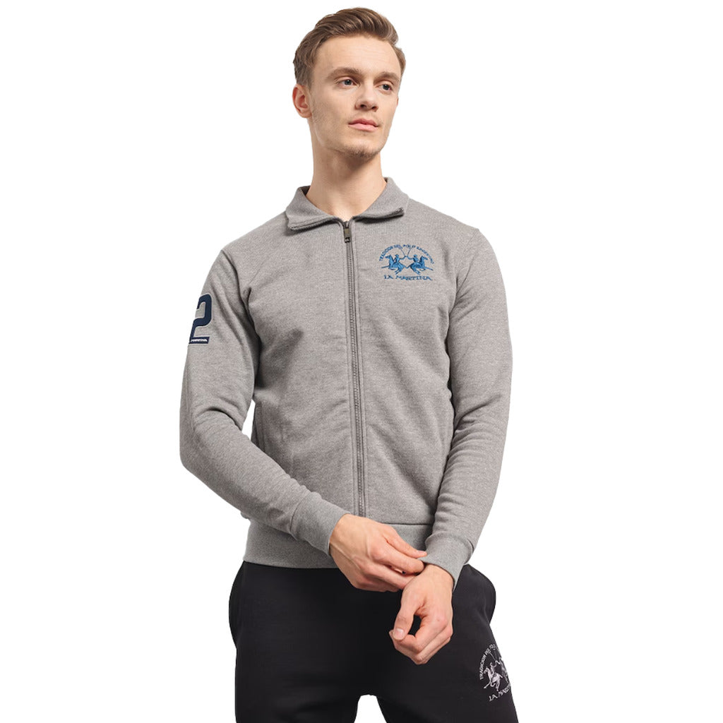 La Martina – Brushed Fleece Full-Zip Sweatshirt in Grey – front view on model