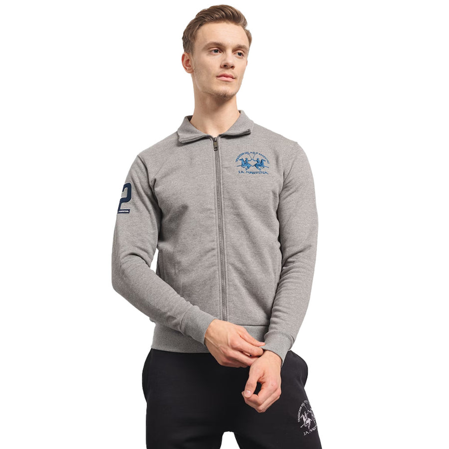 La Martina – Brushed Fleece Full-Zip Sweatshirt in Grey – front view on model