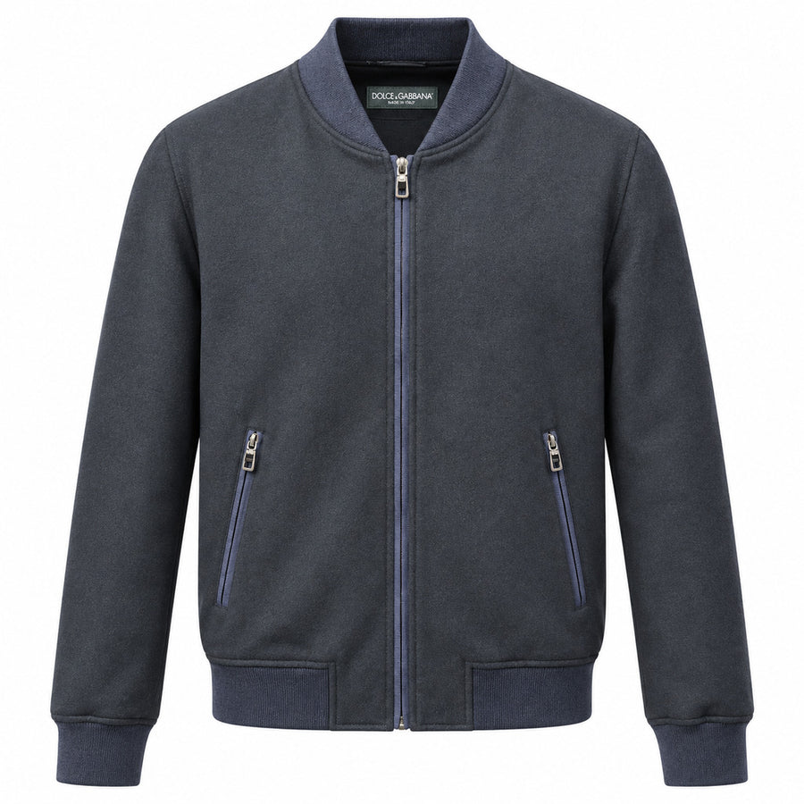 Dolce & Gabbana – dark blue cashmere-silk jacket – front view with zip pockets