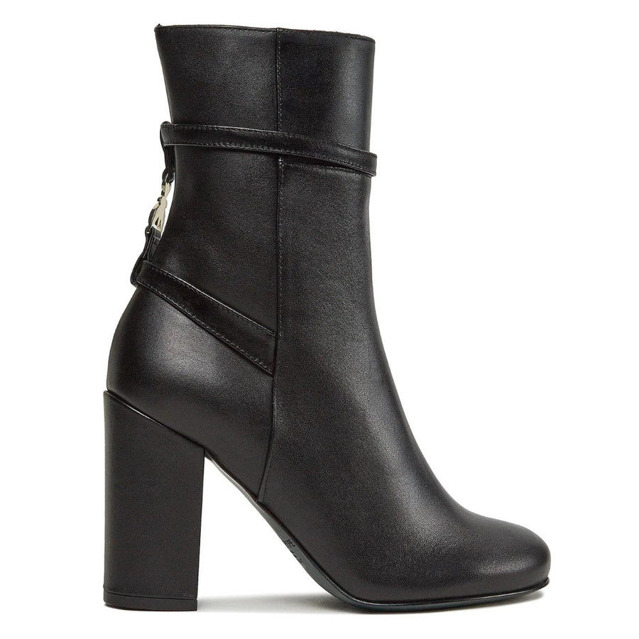 Patrizia Pepe – black high-heel ankle boots – side profile showing straps and block heel