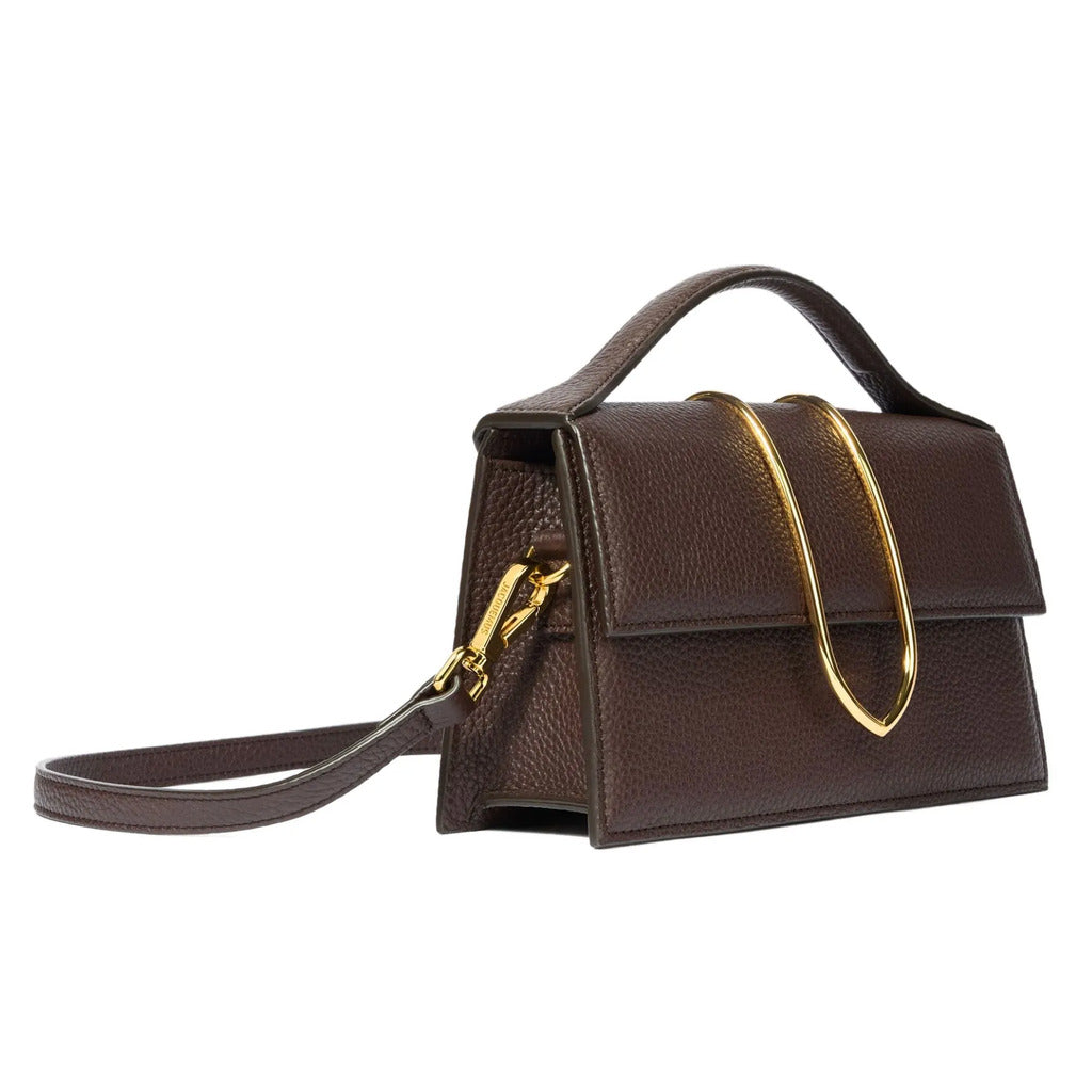Jacquemus – Le Grand Bambino brown leather shoulder bag – angled view showing side gusset and strap