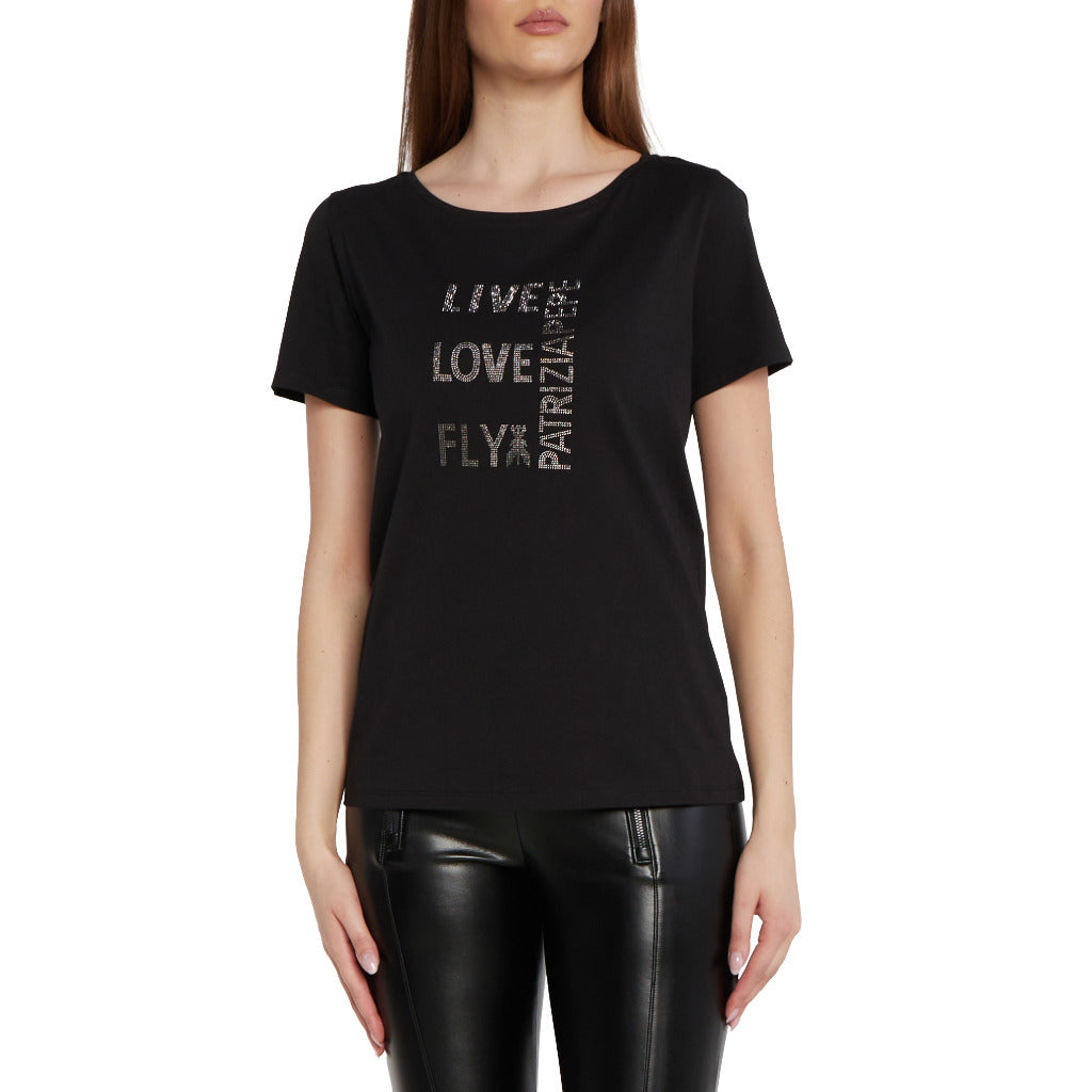 Patrizia Pepe – black rhinestone T-shirt – front view with embellished lettering