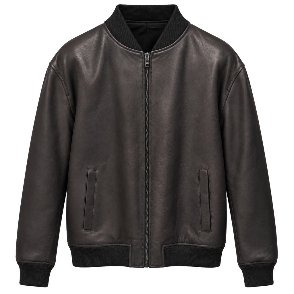 Dolce & Gabbana – black leather bomber jacket – front view on white background
