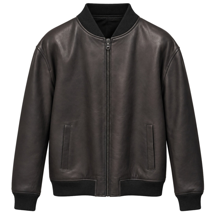 Dolce & Gabbana – black leather bomber jacket – front view on white background