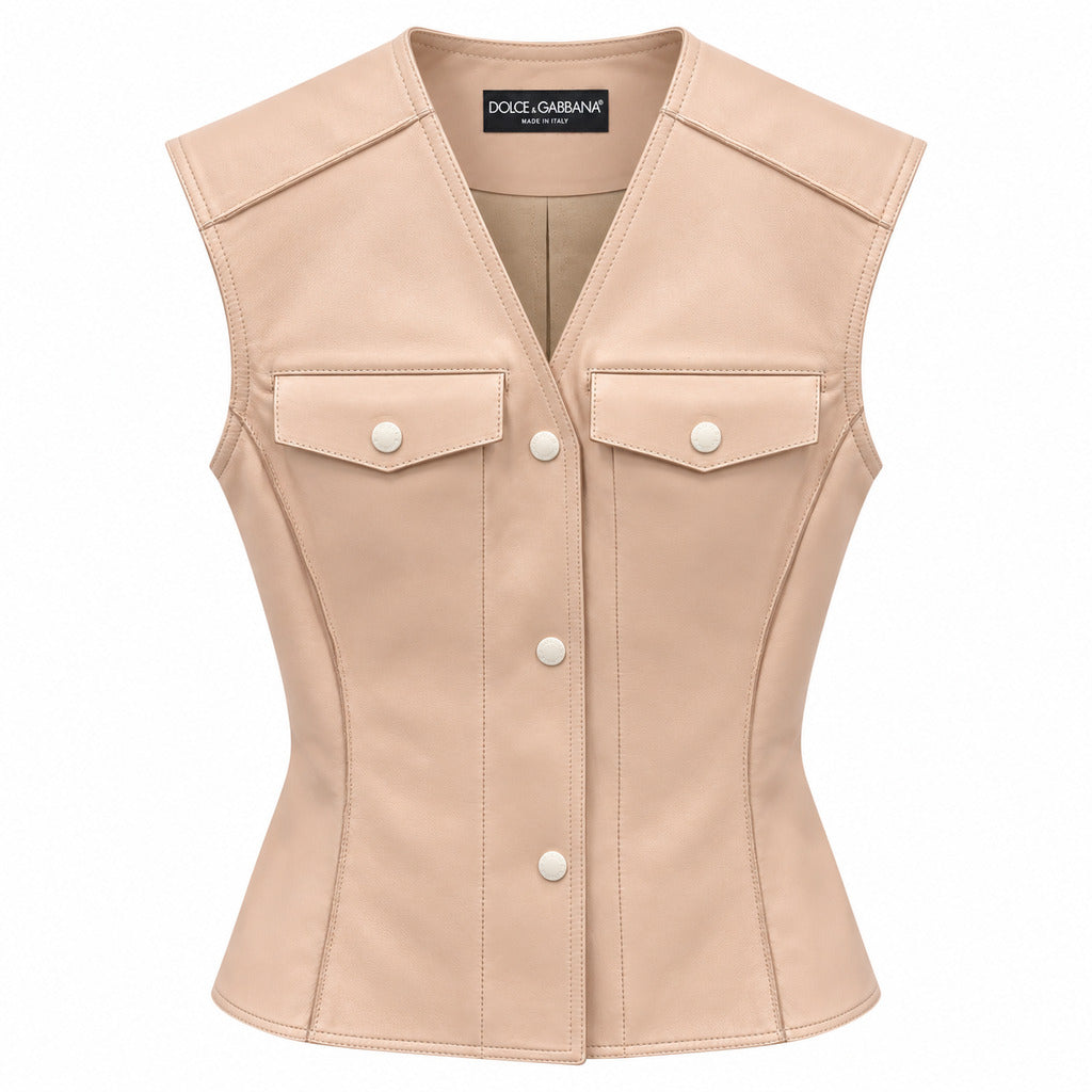 Dolce & Gabbana – beige leather vest – front flat lay with buttons and flap pockets