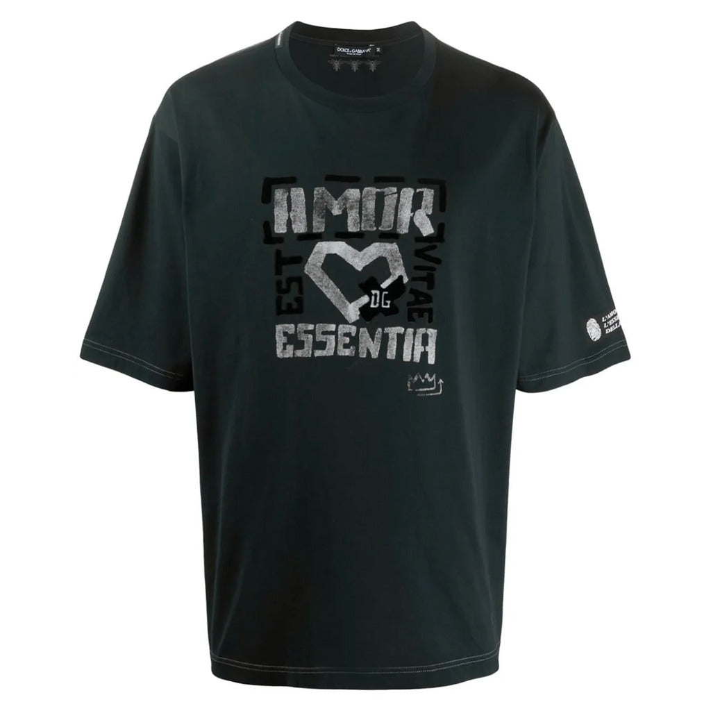 Dolce & Gabbana – DG Cotton T-Shirt in Black – Flat front view, printed graphic