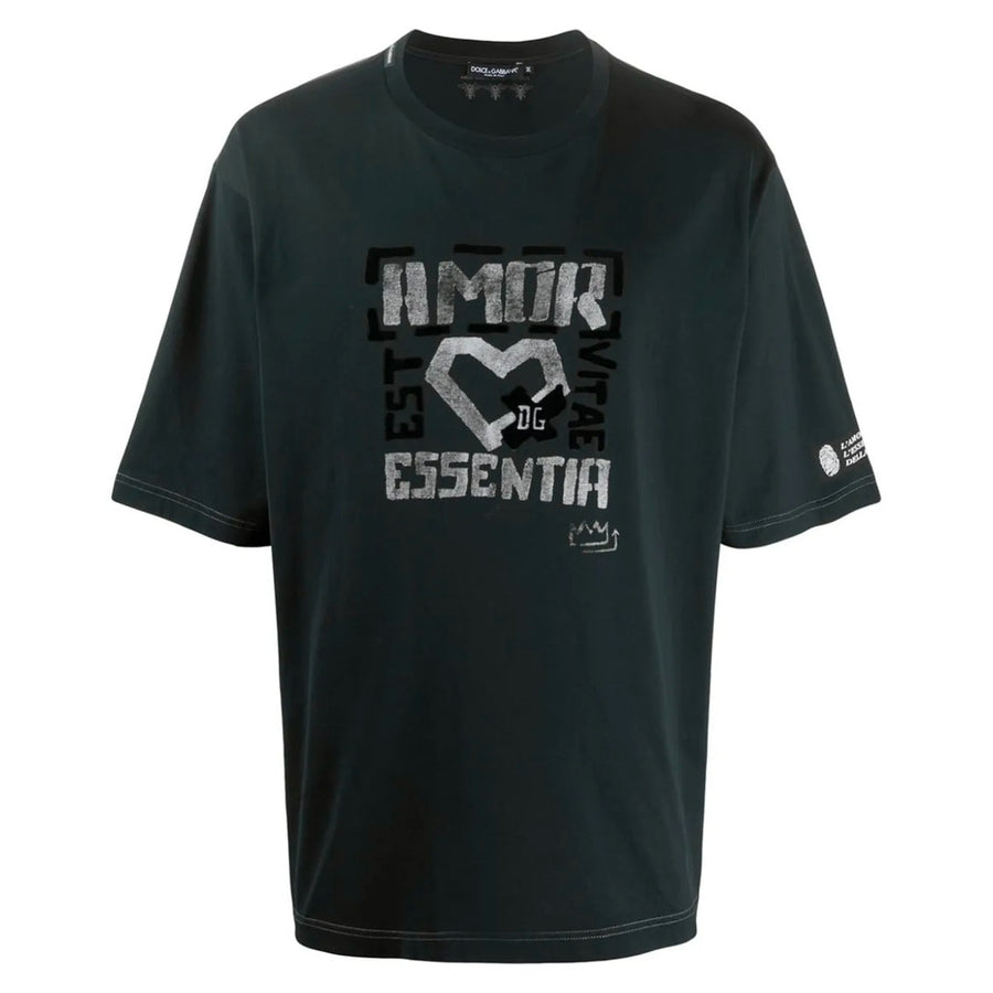 Dolce & Gabbana – DG Cotton T-Shirt in Black – Flat front view, printed graphic