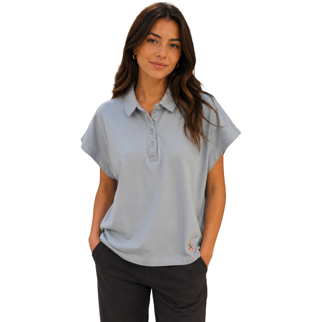 Parajumpers – Alya light blue cotton polo shirt – front view on model