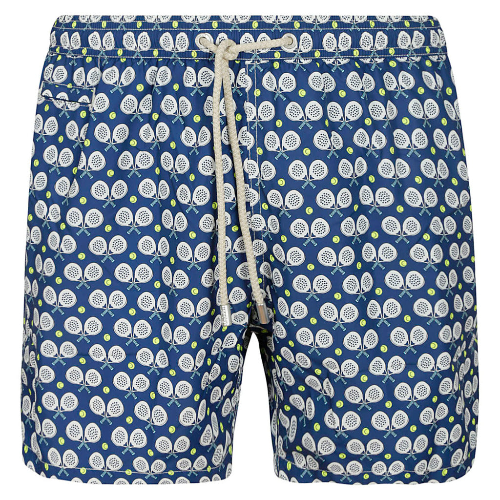 Mc2 Saint Barth – blue padel print swim shorts – front flat view with drawstring waist