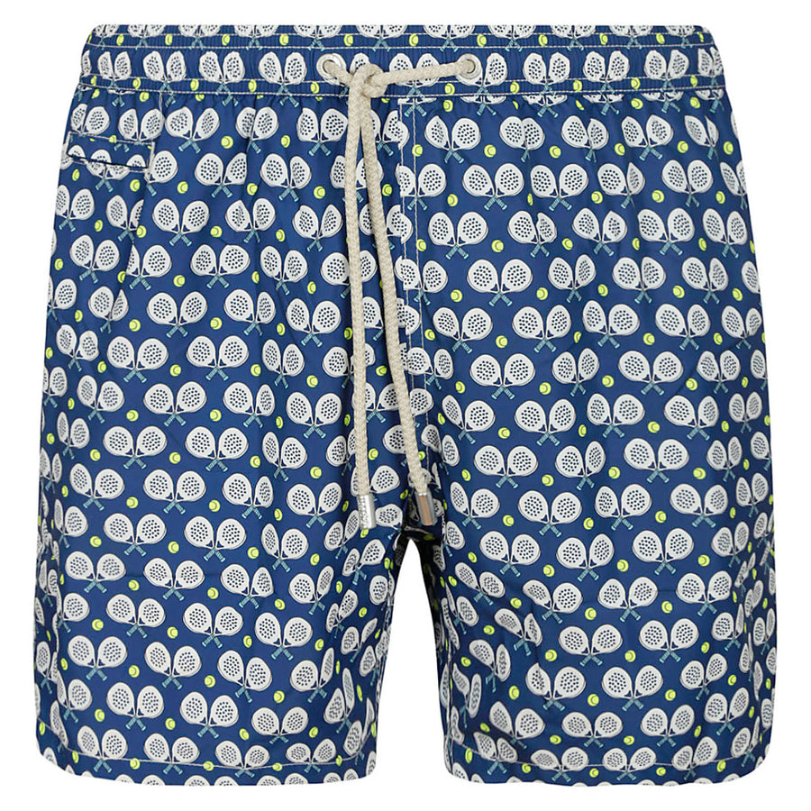 Mc2 Saint Barth – blue padel print swim shorts – front flat view with drawstring waist