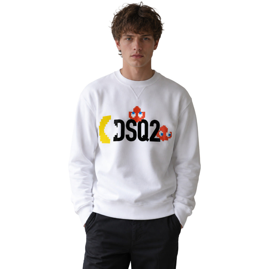 Dsquared2 – white Pac-Man crewneck sweatshirt – model wearing it from the front