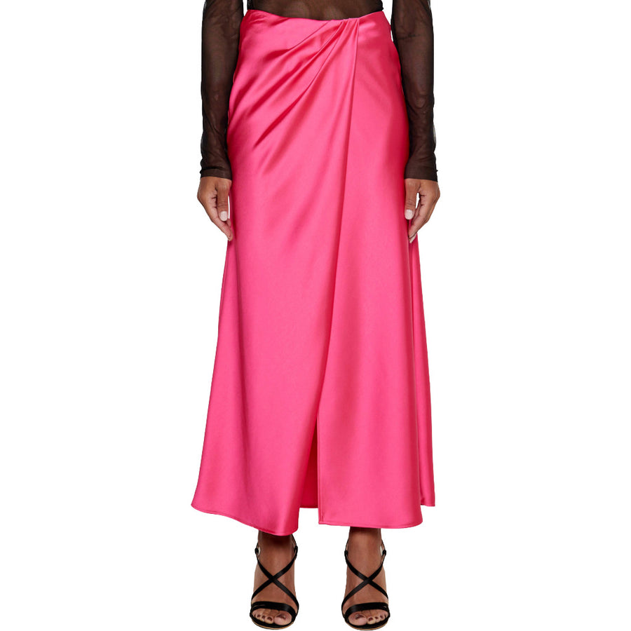 Pinko – fuchsia draped maxi skirt – front view worn on model