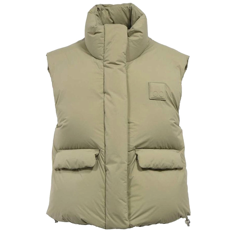 Moose Knuckles – Duvet Katrina Down Vest – Front packshot in verde with high collar and flap pockets