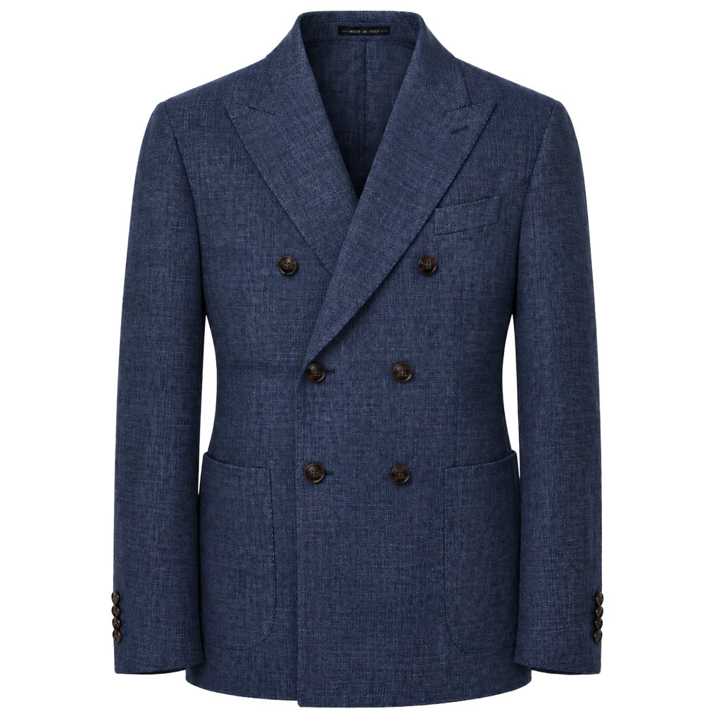 Loro Piana Tessuto – navy textured double-breasted formal jacket – front packshot