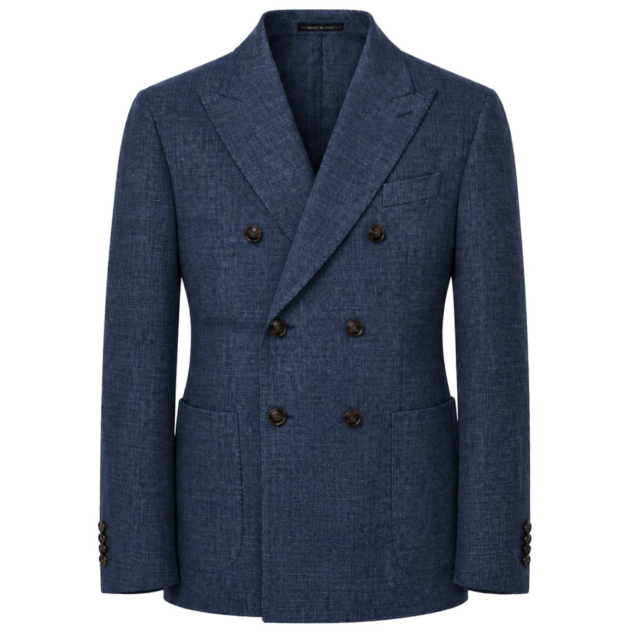 Loro Piana Tessuto – navy textured double-breasted formal jacket – front packshot