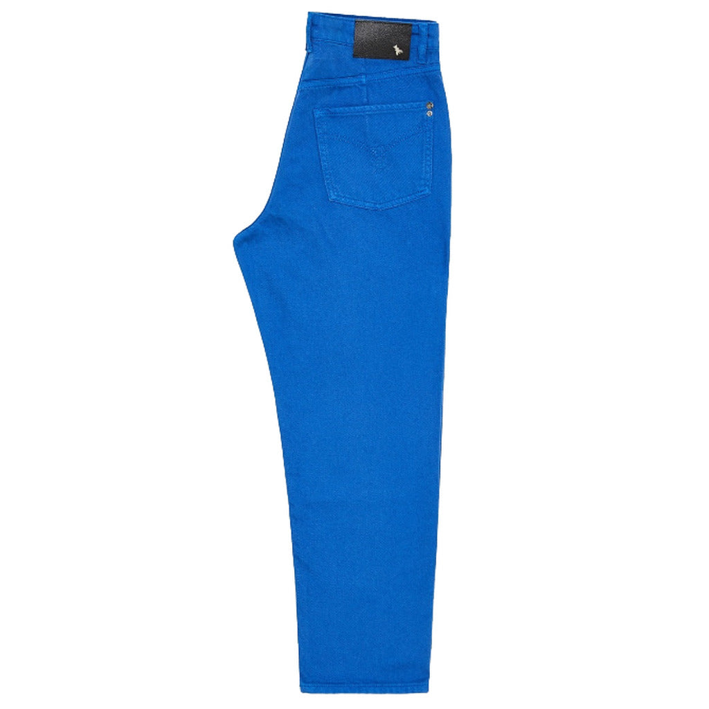 Patrizia Pepe – blue cotton jeans – side packshot showing rear pocket and waistband label