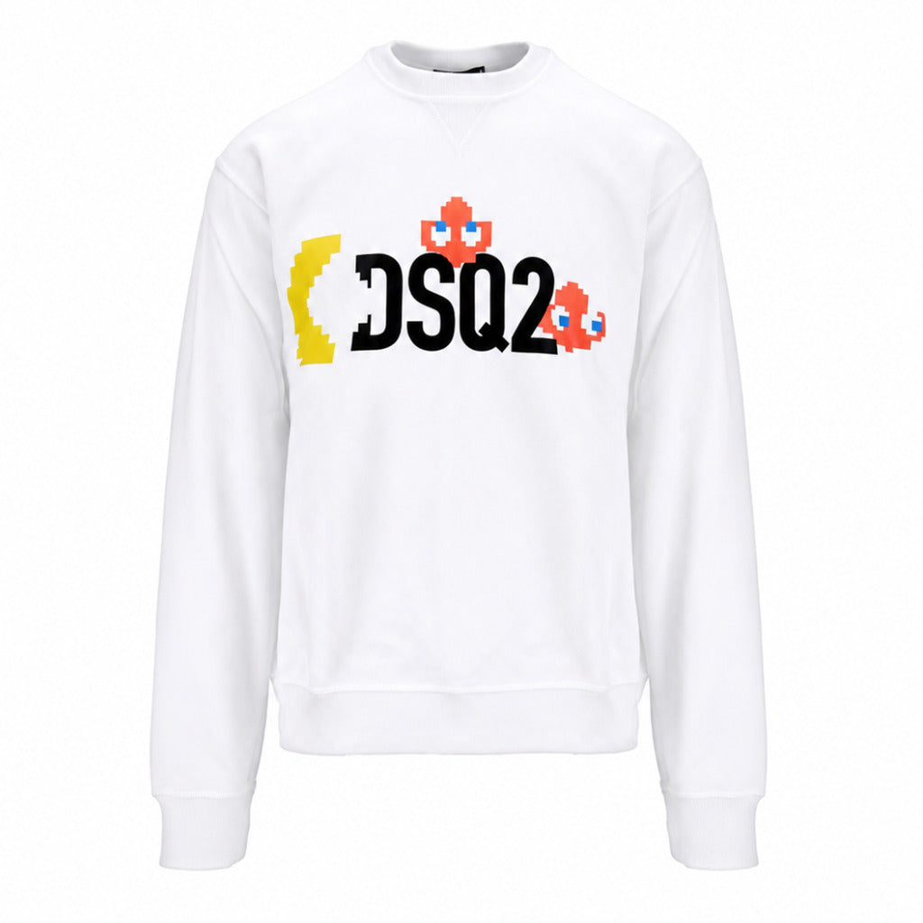 Dsquared2 – white Pac-Man crewneck sweatshirt – front packshot with colourful logo print