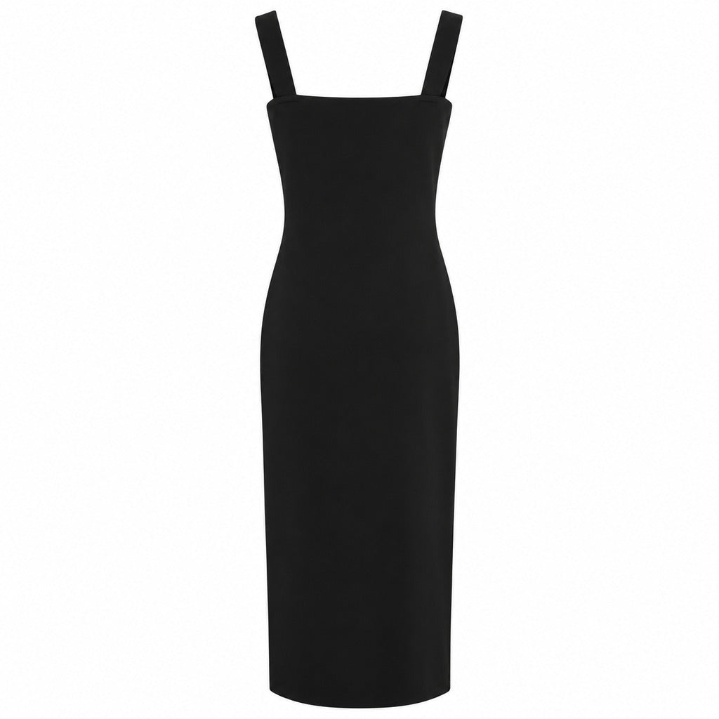 Dolce & Gabbana – black fitted sheath dress – back flat lay with square neckline