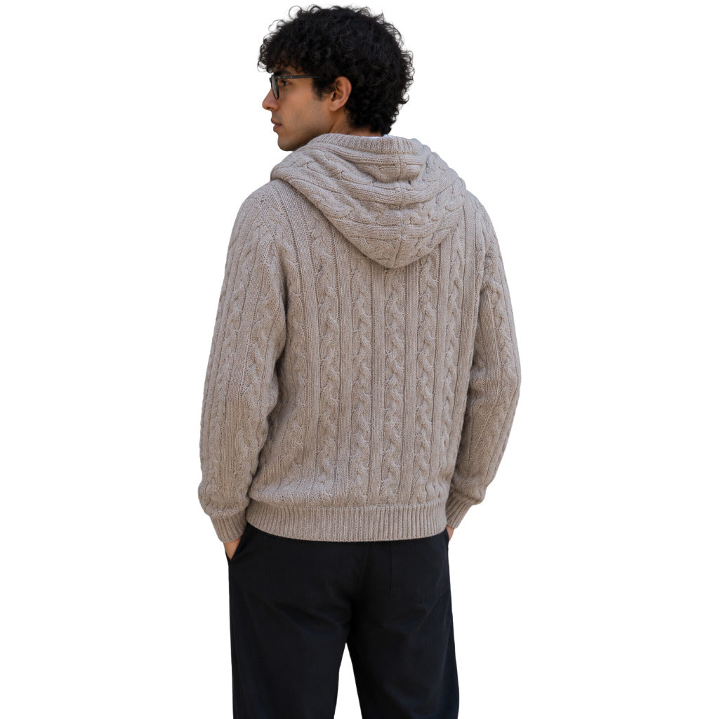 Dolce & Gabbana – beige wool knit hooded jacket – back view showing cable-knit texture