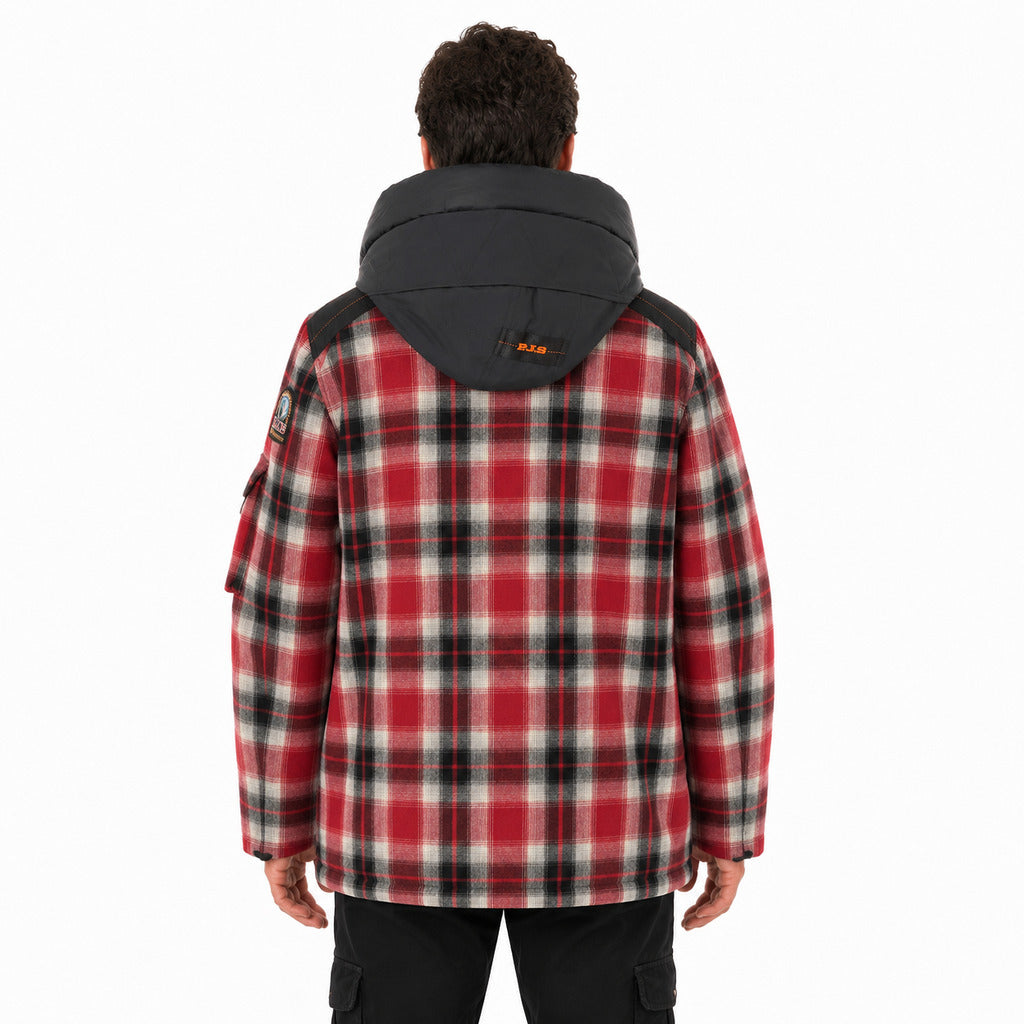 Parajumpers – red tartan Musher jacket – model wearing it from the back