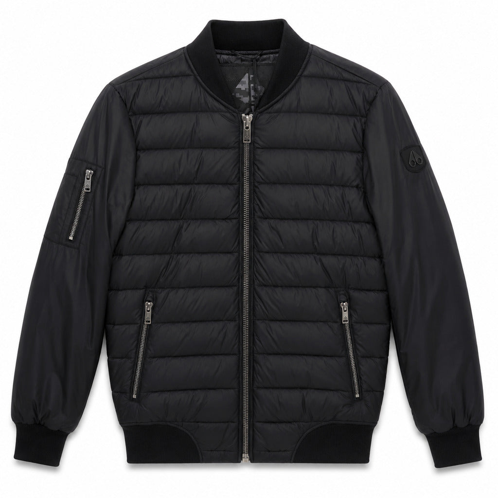 Moose Knuckles – black quilted down jacket – front packshot with zip pockets