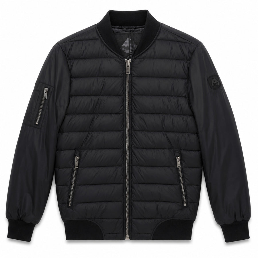 Moose Knuckles – black quilted down jacket – front packshot with zip pockets