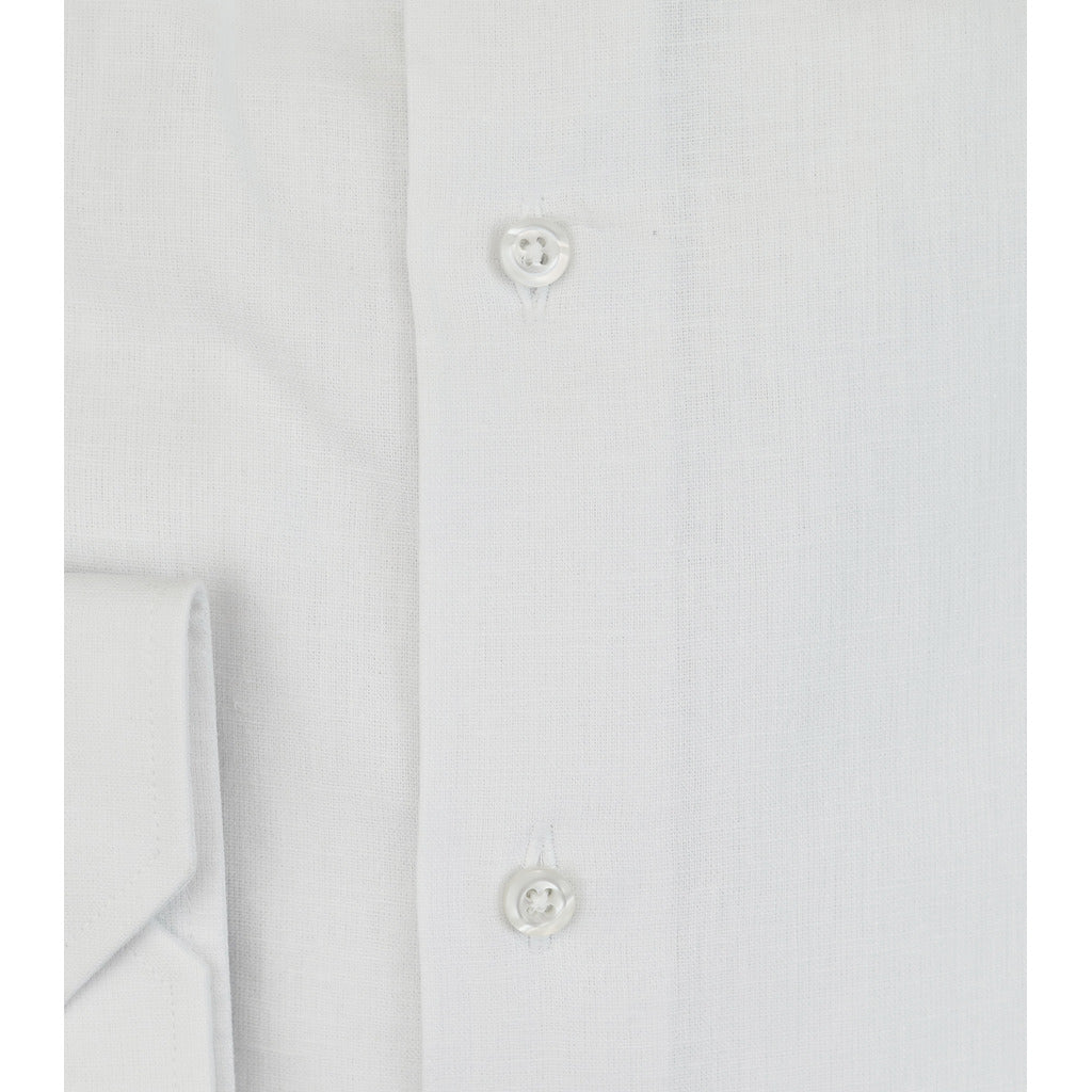 Bagutta – white linen blend shirt – close-up of woven fabric, front placket and buttons