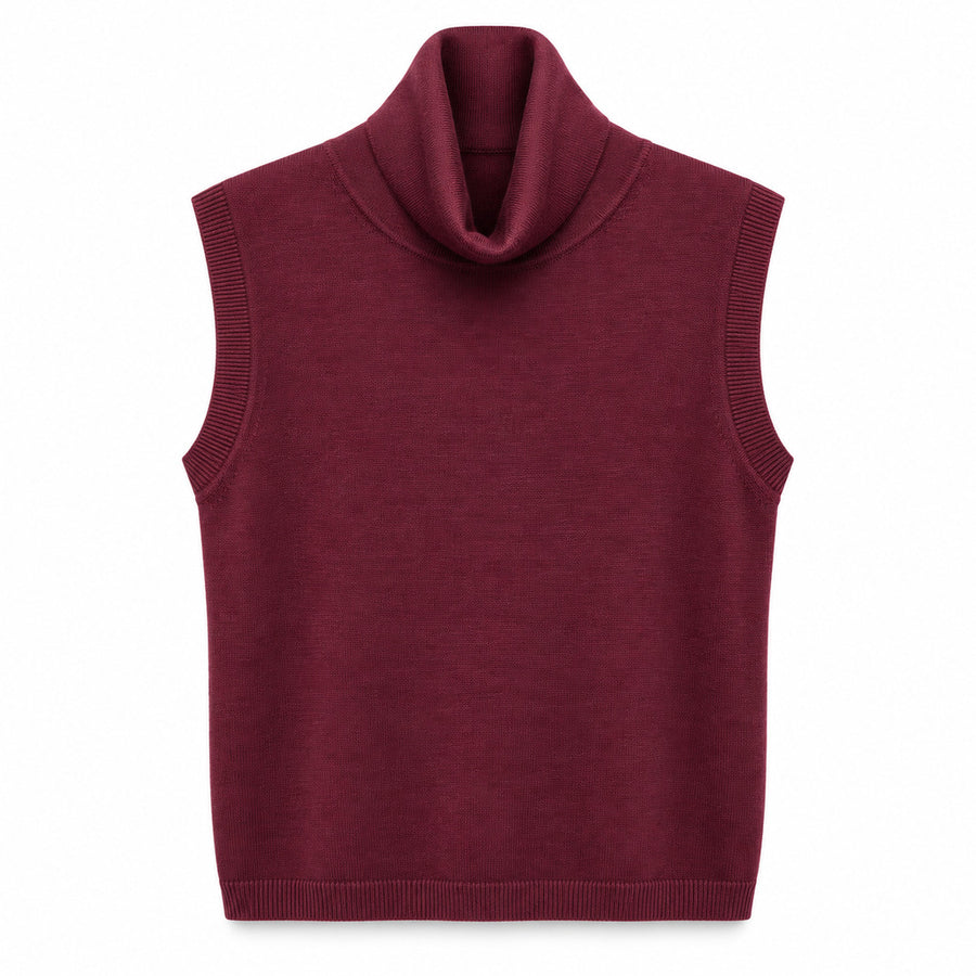 Anna Molinari – burgundy sleeveless turtleneck sweater – front flat lay