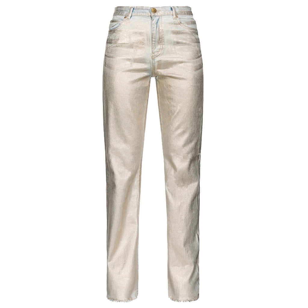 Pinko – Roxanne straight gray jeans with silver splatter – front flat lay
